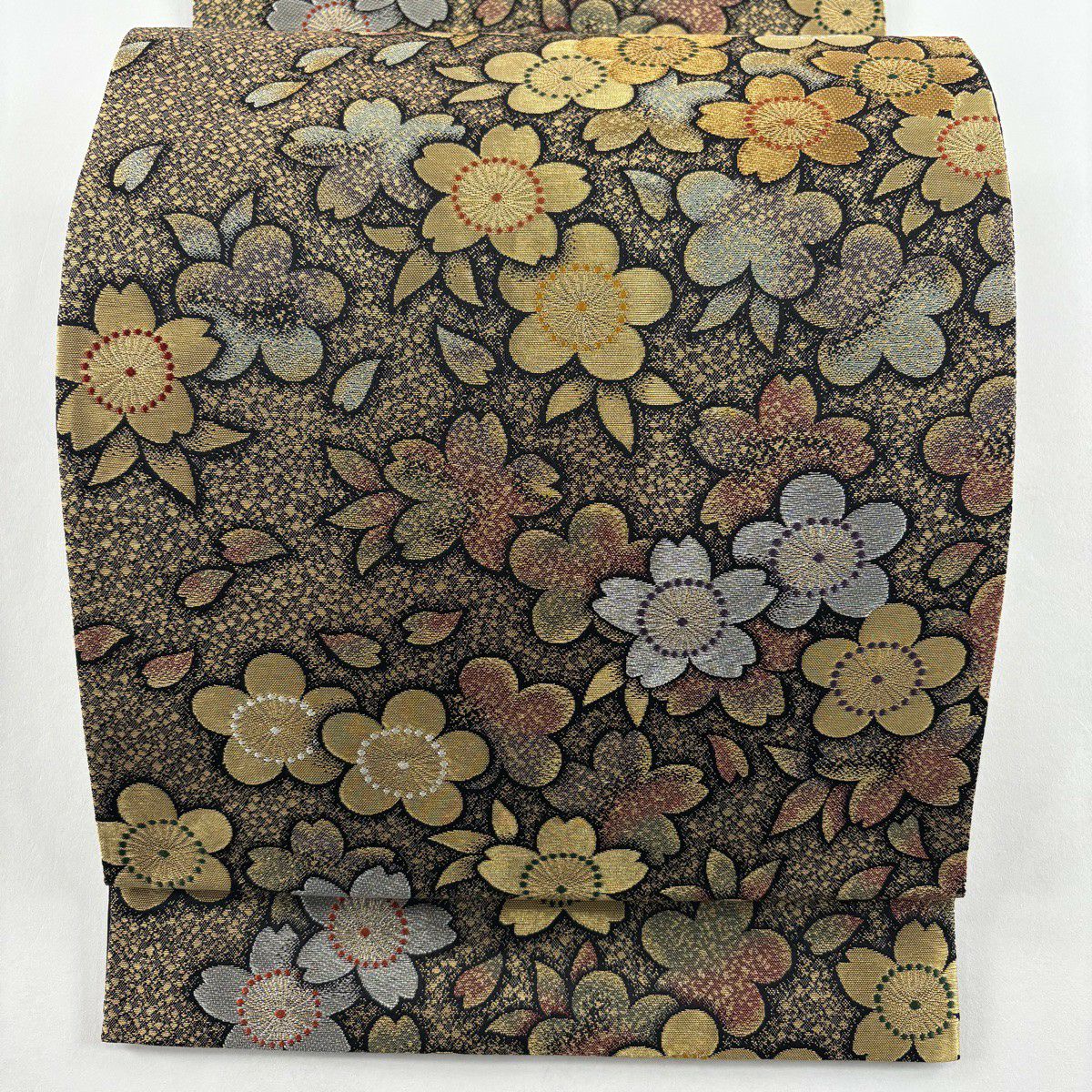 【美品】 袋帶 秀品級 櫻花 梅花花 金金箔 金銀彩 金色 六通 純蠶絲