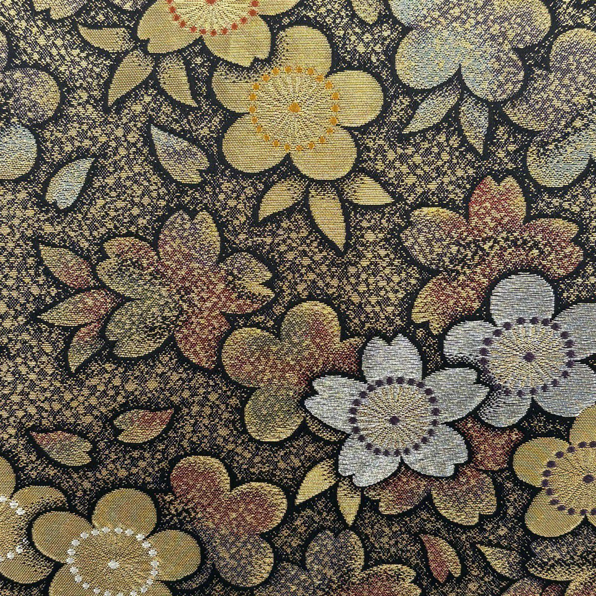【美品】 袋帶 秀品級 櫻花 梅花花 金金箔 金銀彩 金色 六通 純蠶絲