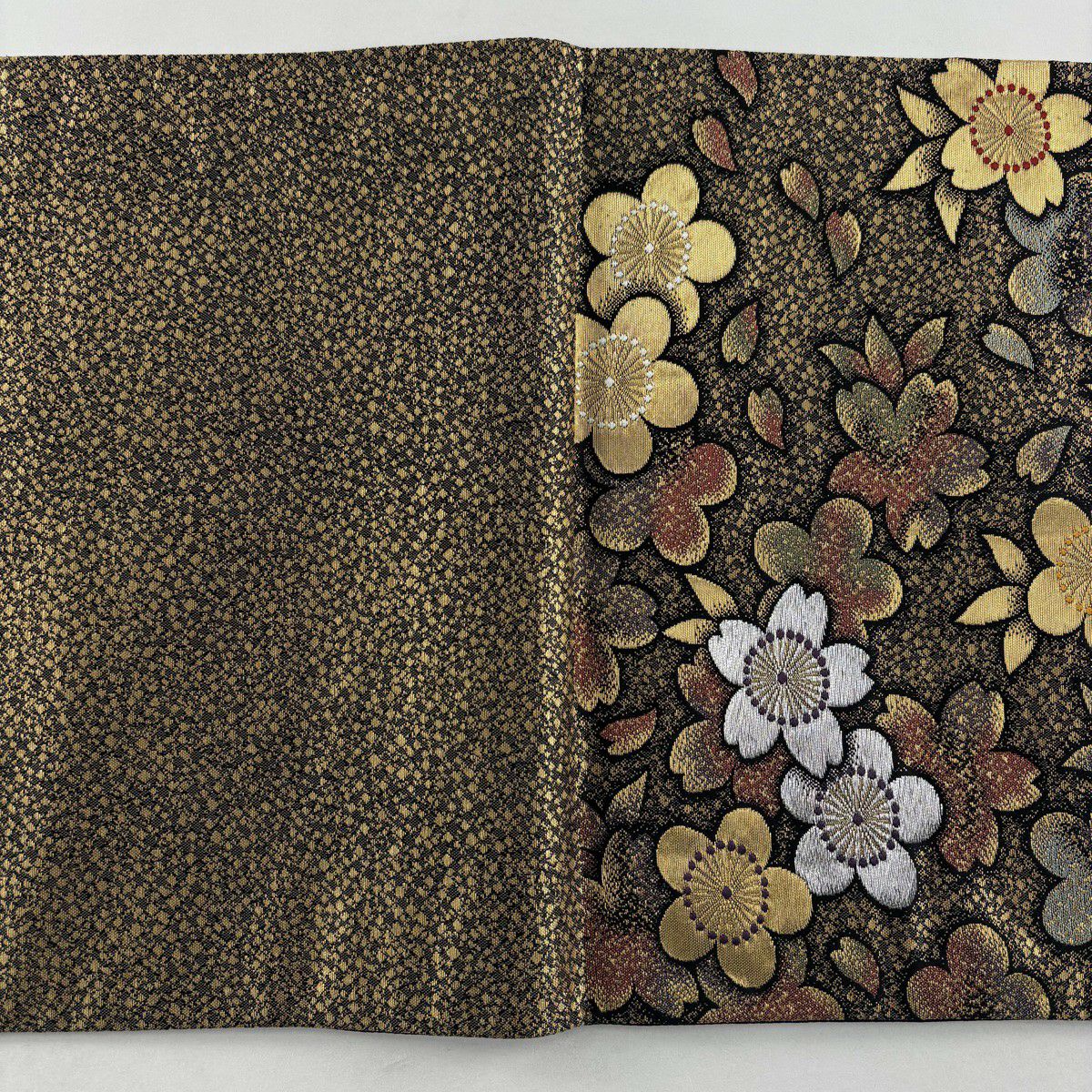 【美品】 袋帶 秀品級 櫻花 梅花花 金金箔 金銀彩 金色 六通 純蠶絲