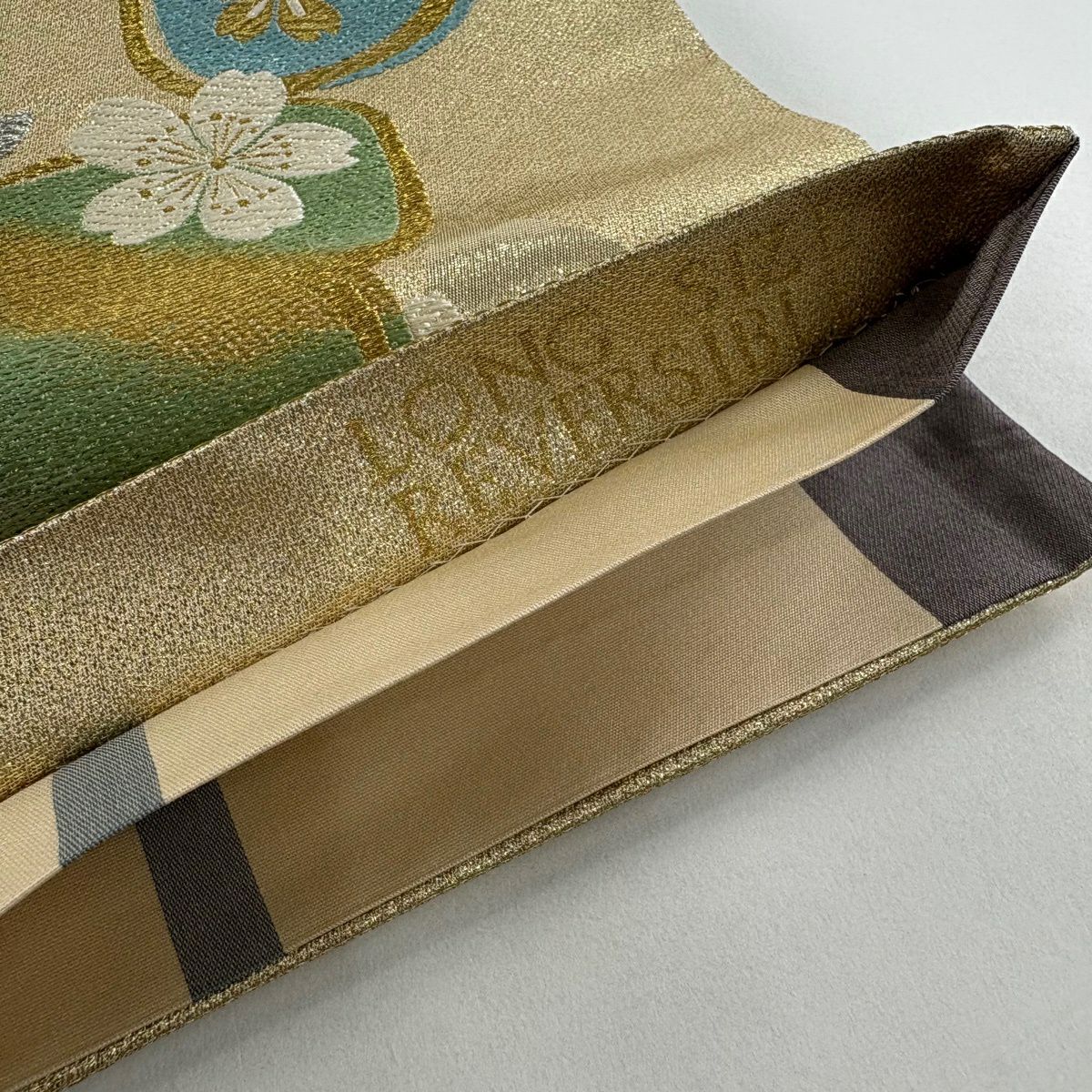 【美品】 袋帶 秀品級 流流振 LONG SIZE 雙面 蝶 櫻花 唐織 金金箔 金色 六通 純蠶絲