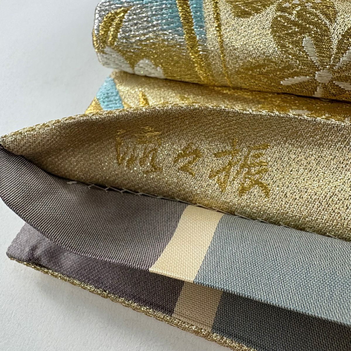 【美品】 袋帶 秀品級 流流振 LONG SIZE 雙面 蝶 櫻花 唐織 金金箔 金色 六通 純蠶絲