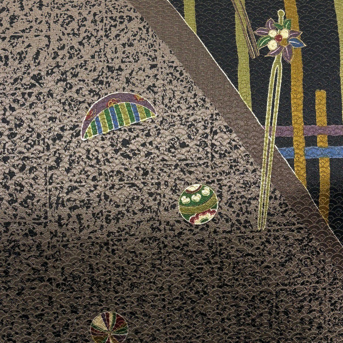 【美品】名古屋帶 秀品級 髮簪 髮梳 金通 金銀彩 灰茶 純蠶絲