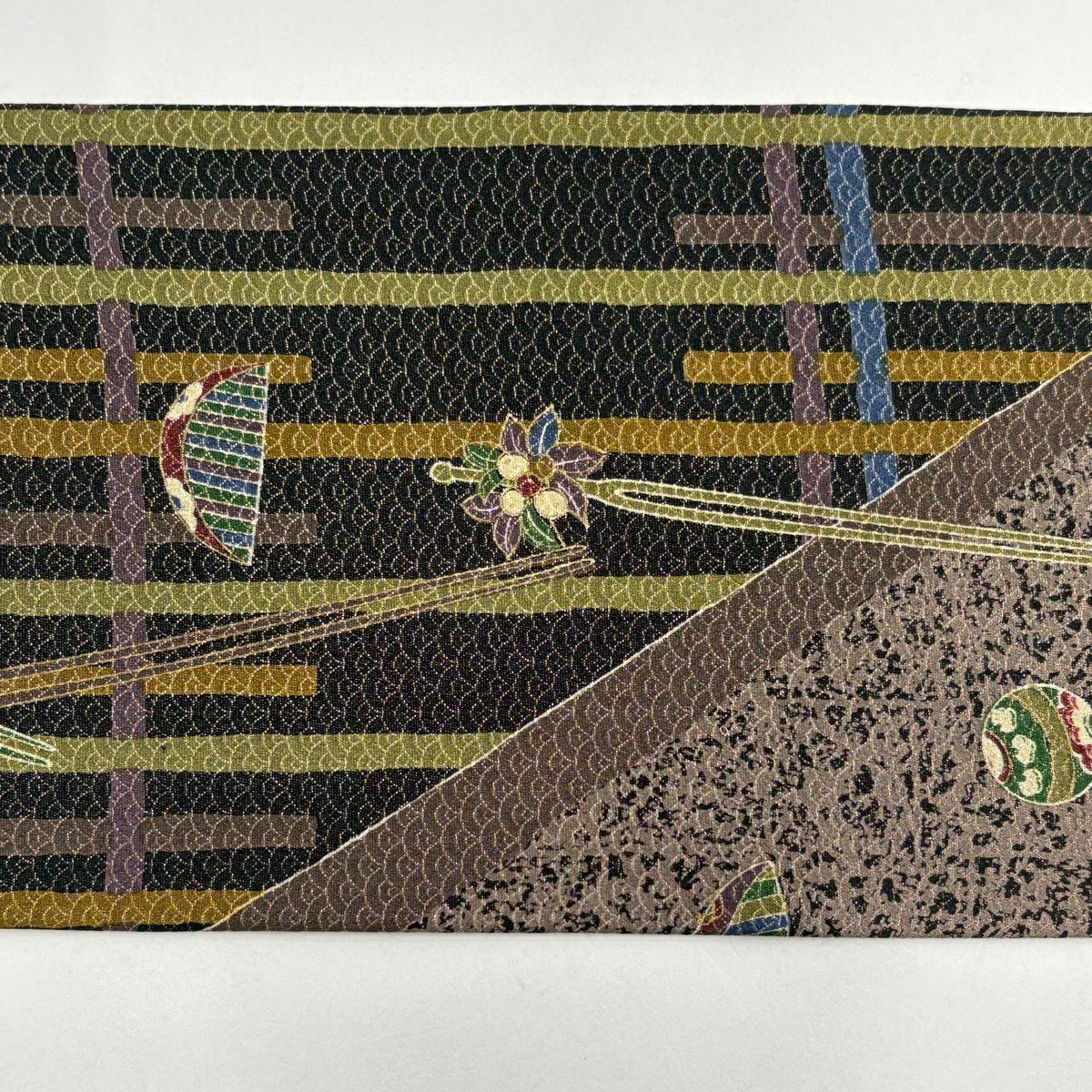 【美品】名古屋帶 秀品級 髮簪 髮梳 金通 金銀彩 灰茶 純蠶絲