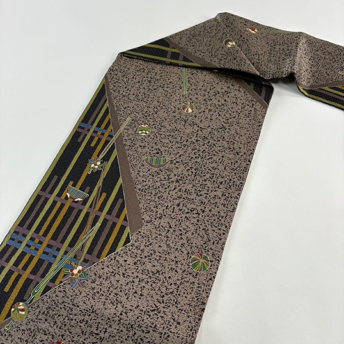 【美品】名古屋帶 秀品級 髮簪 髮梳 金通 金銀彩 灰茶 純蠶絲