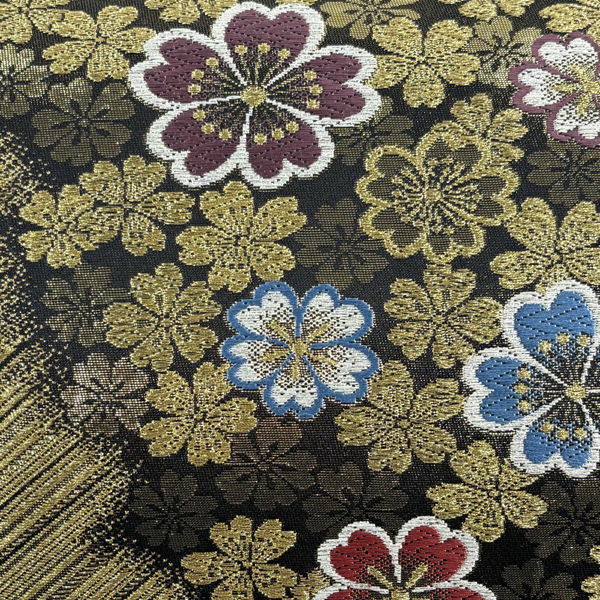 袋帶 秀品級 櫻花 斜紋 金絲 唐織 金 六通 純蠶絲