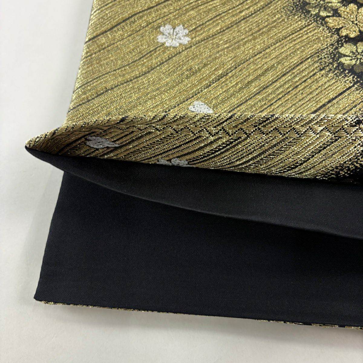 袋帶 秀品級 櫻花 斜紋 金絲 唐織 金 六通 純蠶絲