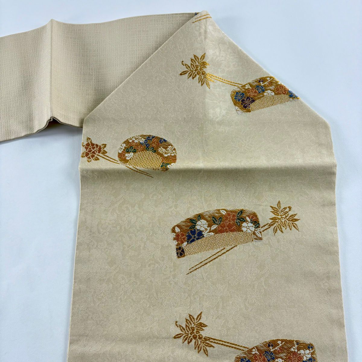 【美品】名古屋帶 秀品級 櫛 髮簪 薄茶 純蠶絲