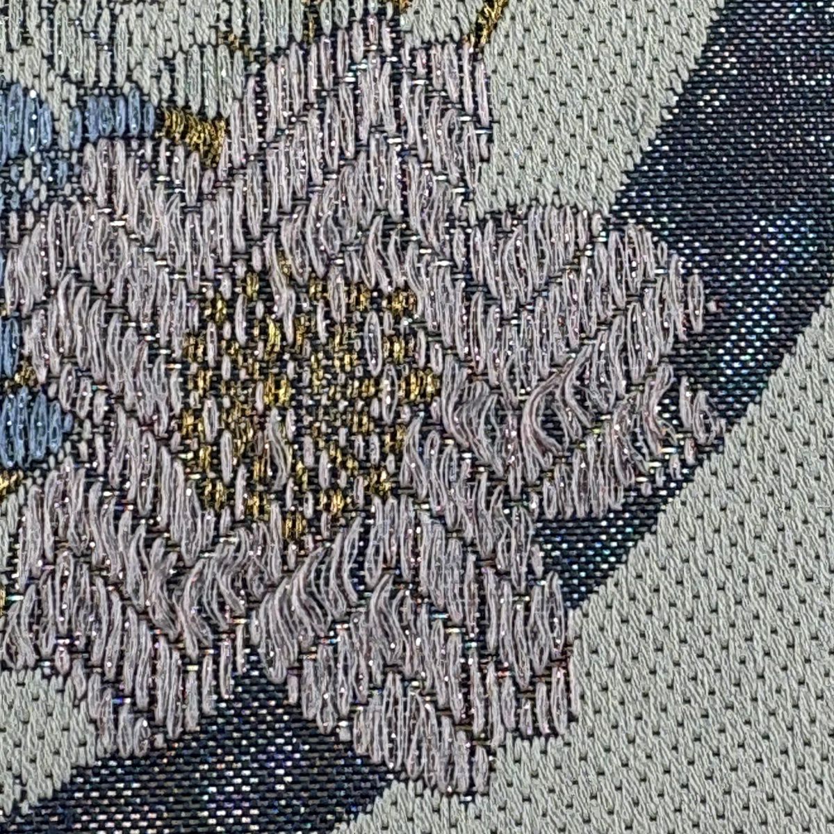 【美品】 袋帶 秀品級 櫻花 幾何學 金金箔 青紫 六通 純蠶絲
