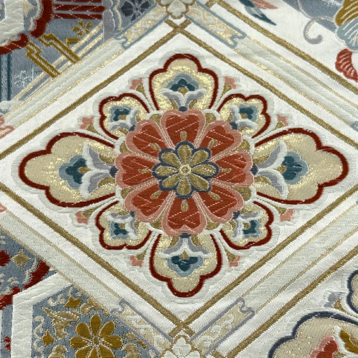 【美品】 袋帶 秀品級 關西仕立 花菱 桐 金絲 金金箔 淺茶 六通 純蠶絲