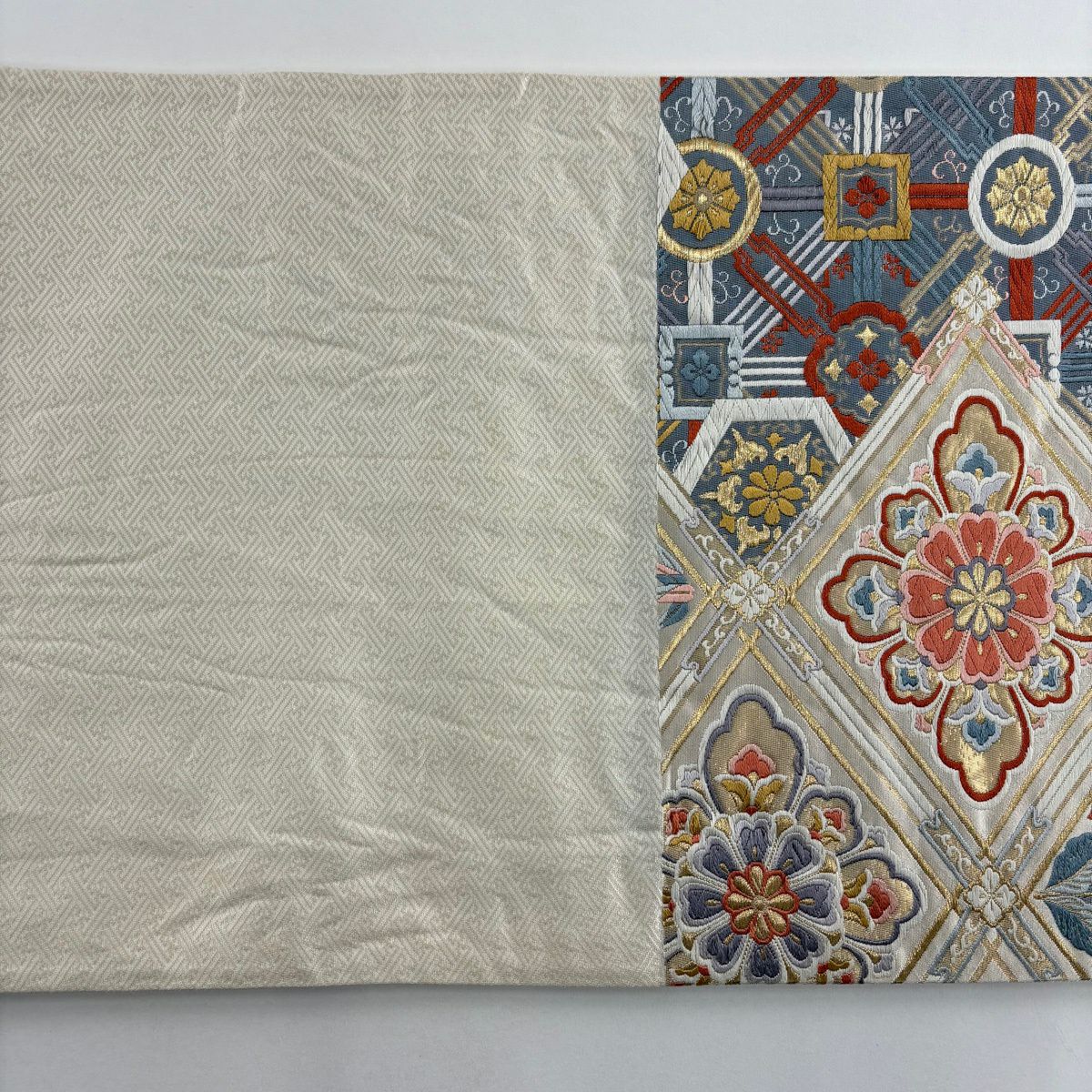 【美品】 袋帶 秀品級 關西仕立 花菱 桐 金絲 金金箔 淺茶 六通 純蠶絲