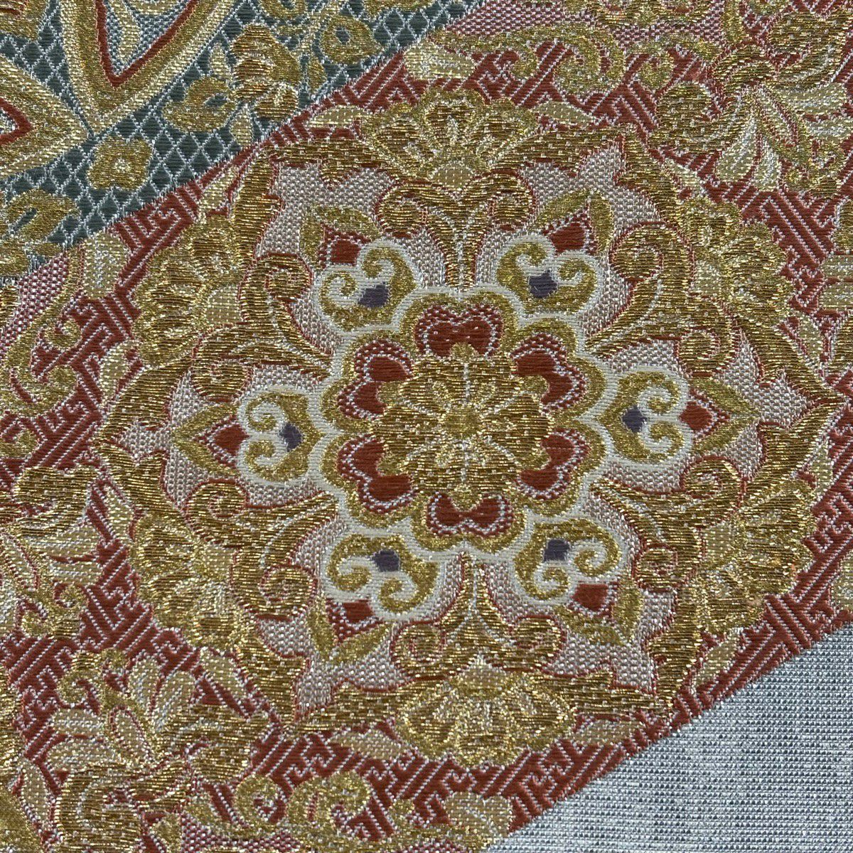 【美品】 袋帶 秀品級 華紋 七寶 金絲 金金箔 銀 六通 純蠶絲