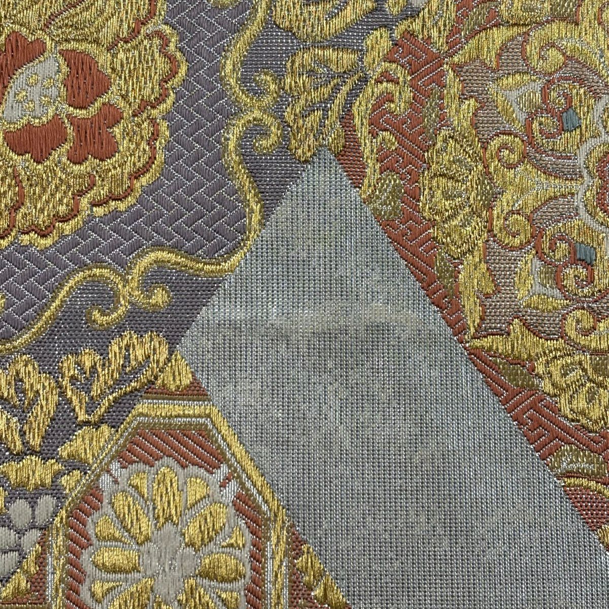 【美品】 袋帶 秀品級 華紋 七寶 金絲 金金箔 銀 六通 純蠶絲