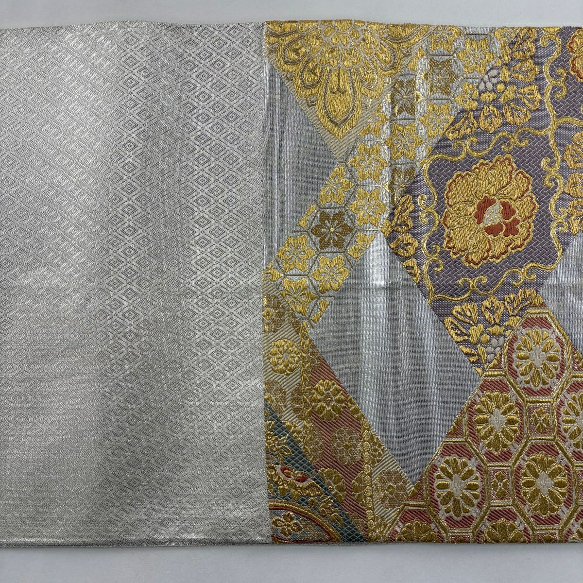 【美品】 袋帶 秀品級 華紋 七寶 金絲 金金箔 銀 六通 純蠶絲