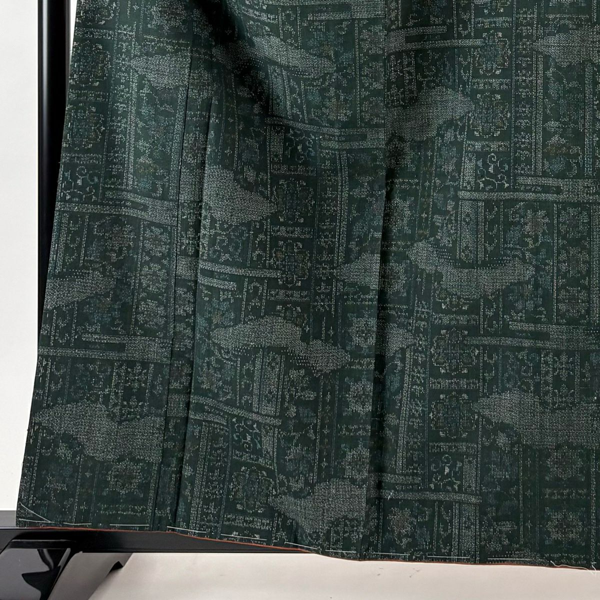 【美品】結城紬織 身長161.5cm 袖長64cm M 雙層 本場結城紬織 證書あり 華紋 唐草紋 綠 純蠶絲 逸品級