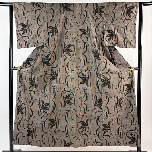 【美品】 紬織織 身長153.5cm 袖長63cm S 雙層 唐草紋 立涌 焦茶 純蠶絲 秀品級