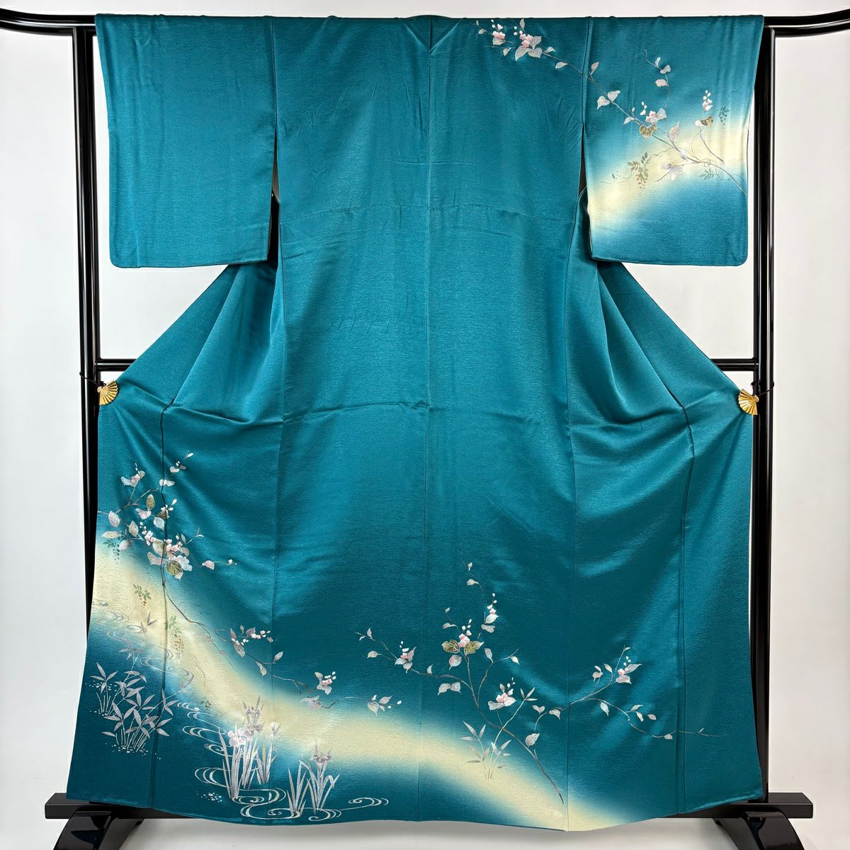 訪問服 身長161cm 袖長63.5cm S 雙層 枝花 流水 金銀彩 螺鈿 青綠 純蠶絲 秀品級