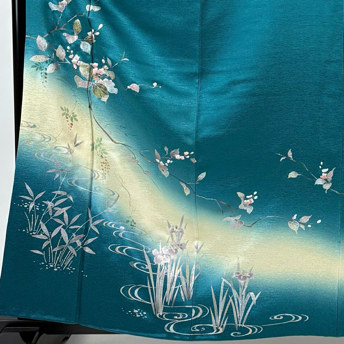 訪問服 身長161cm 袖長63.5cm S 雙層 枝花 流水 金銀彩 螺鈿 青綠 純蠶絲 秀品級