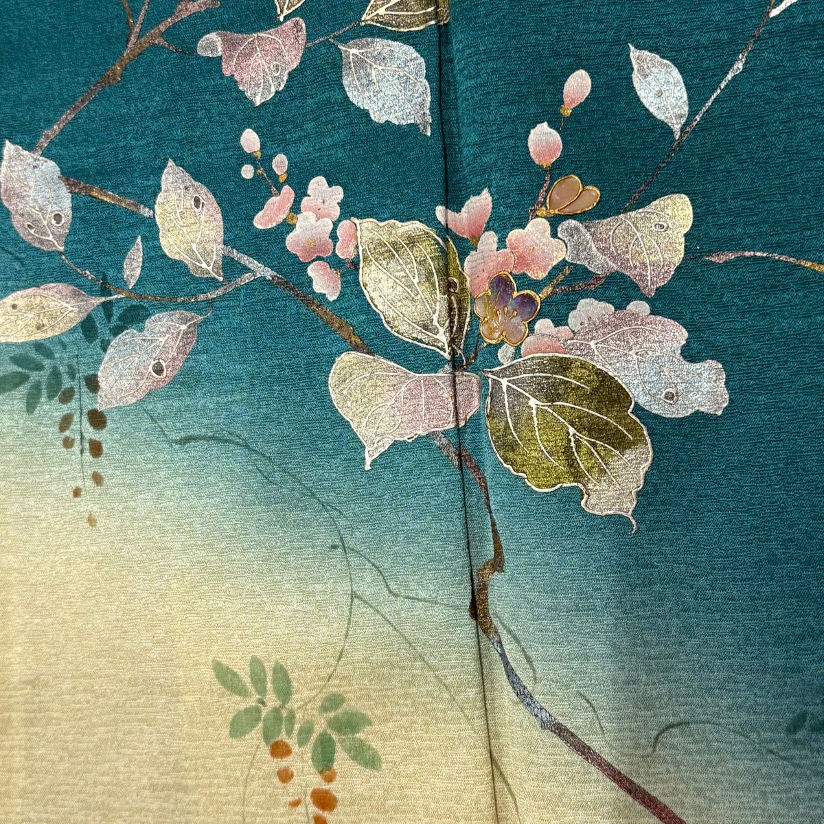 訪問服 身長161cm 袖長63.5cm S 雙層 枝花 流水 金銀彩 螺鈿 青綠 純蠶絲 秀品級