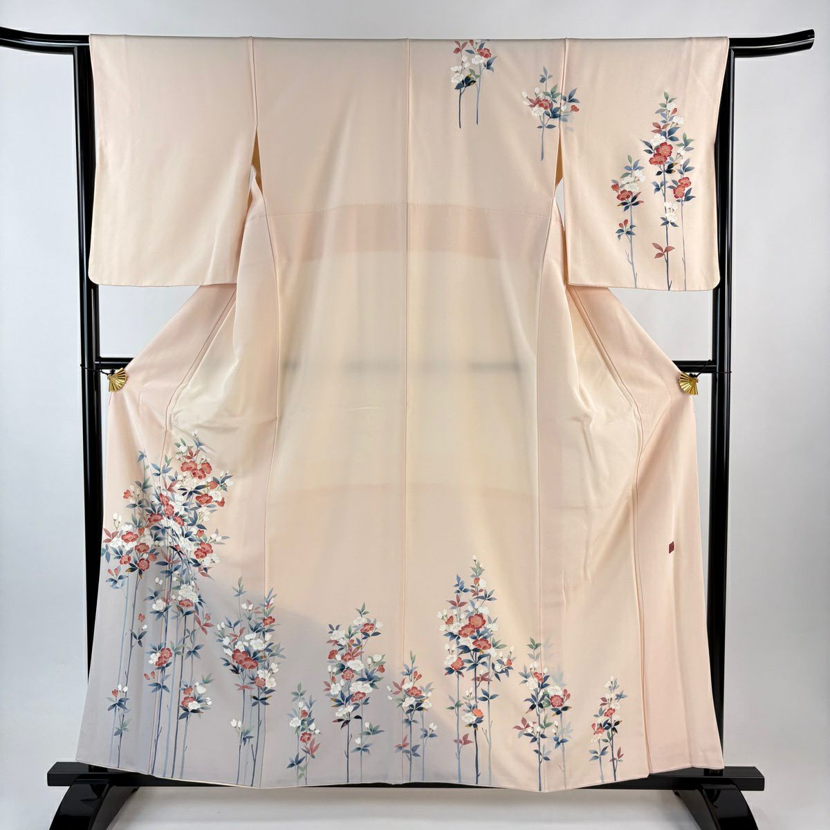 訪問服 身長159cm 袖長64.5cm M 雙層 落款 草花紋紋 漸層 淡粉色 純蠶絲 優品級