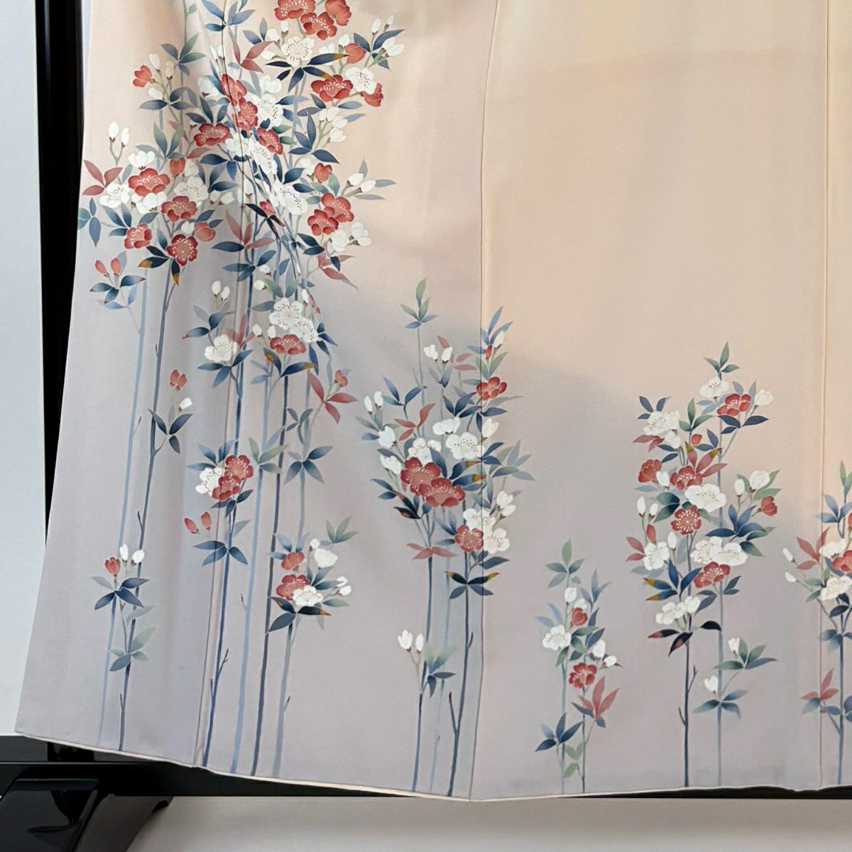 訪問服 身長159cm 袖長64.5cm M 雙層 落款 草花紋紋 漸層 淡粉色 純蠶絲 優品級