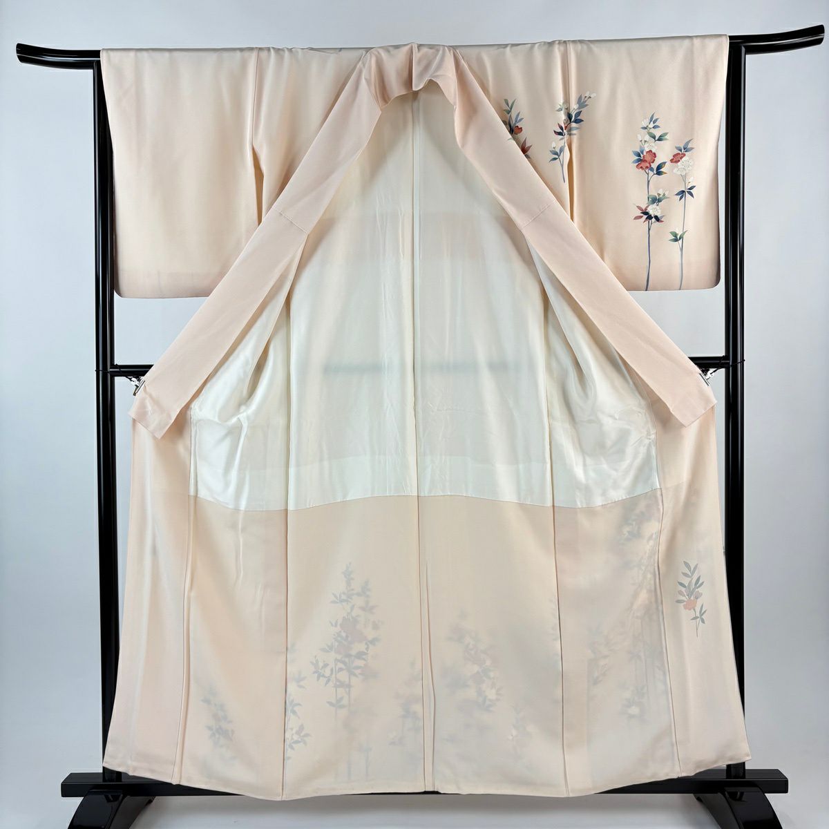 訪問服 身長159cm 袖長64.5cm M 雙層 落款 草花紋紋 漸層 淡粉色 純蠶絲 優品級