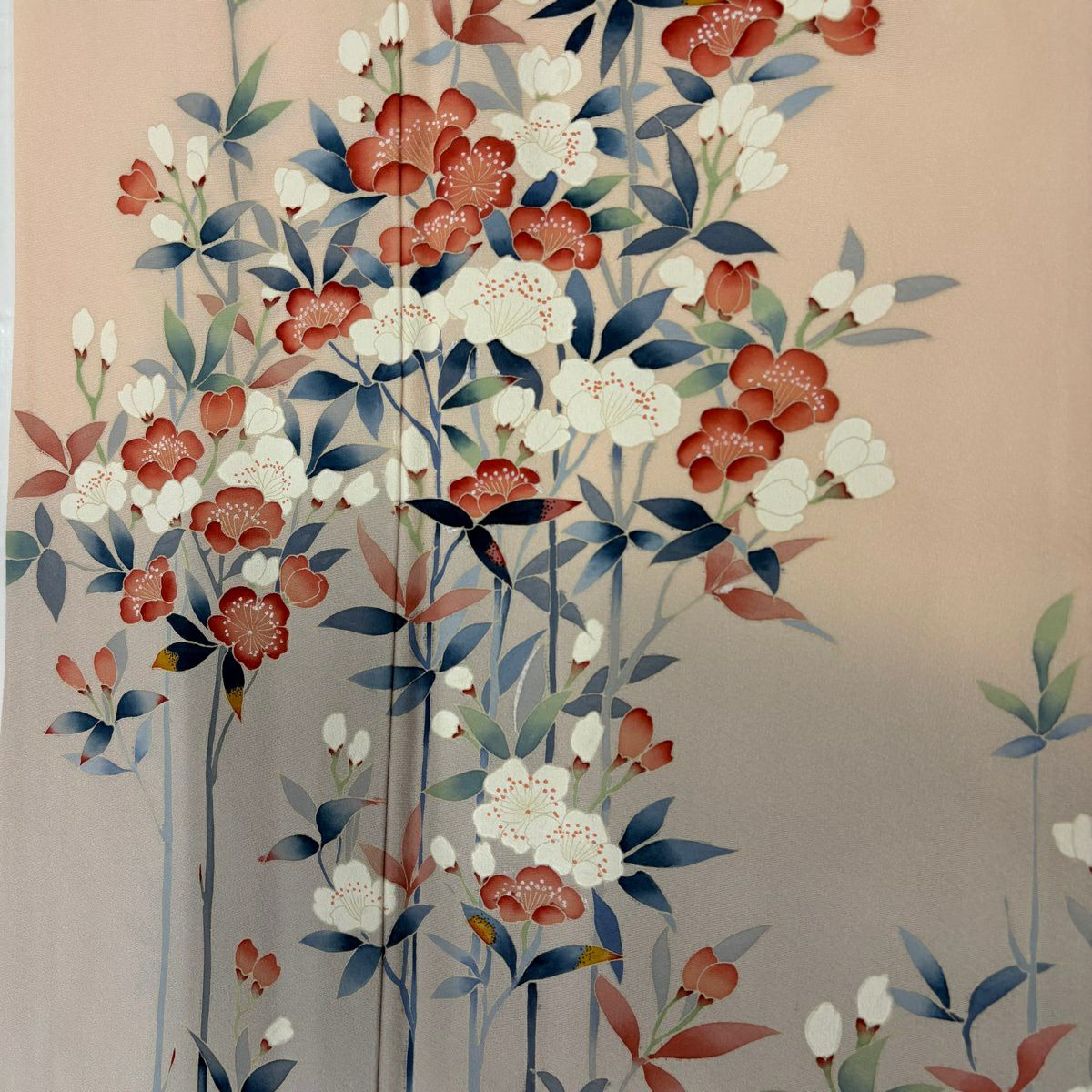 訪問服 身長159cm 袖長64.5cm M 雙層 落款 草花紋紋 漸層 淡粉色 純蠶絲 優品級