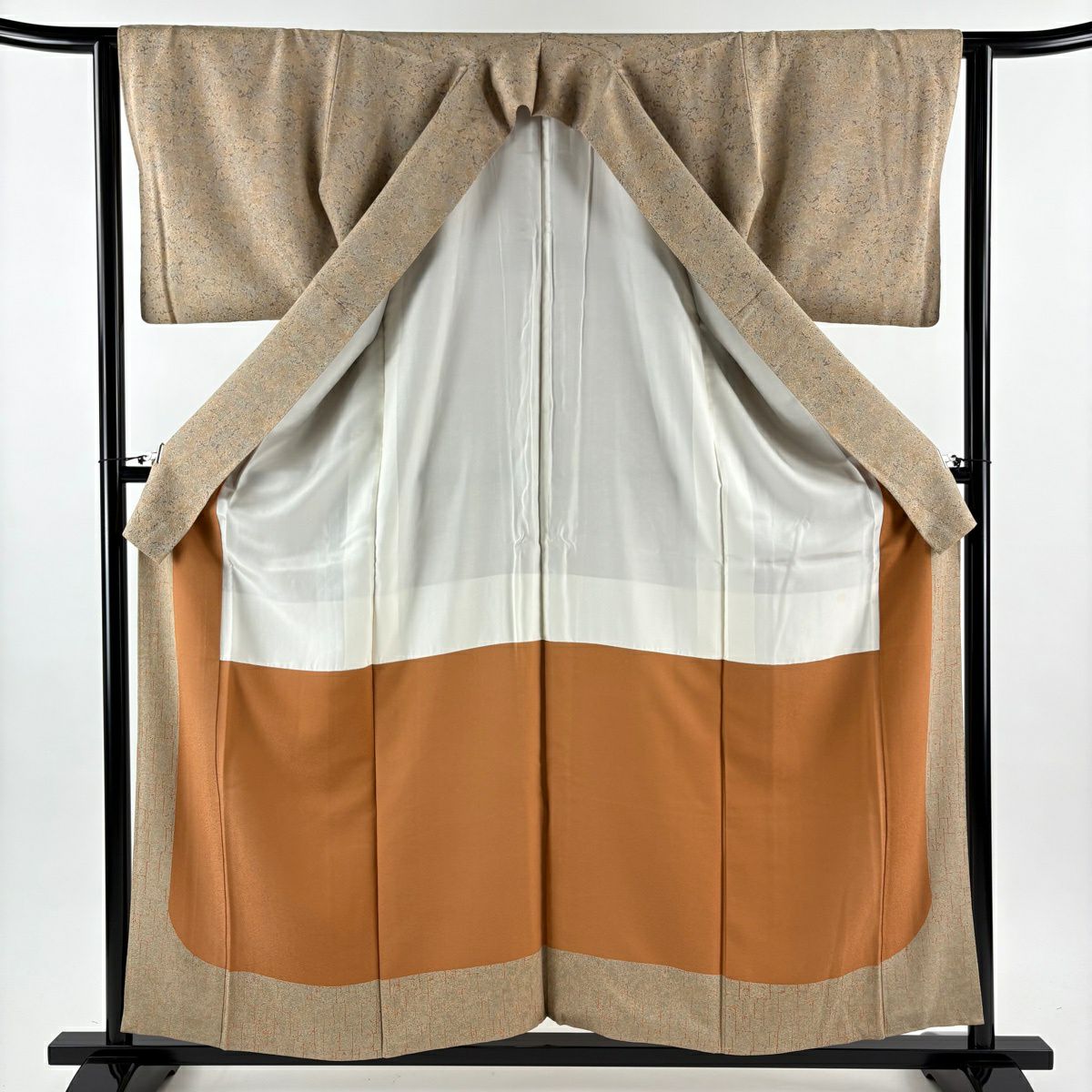 小紋 身長158.5cm 袖長63.5cm S 雙層 幾何學圖案 淺茶 純蠶絲 優品級