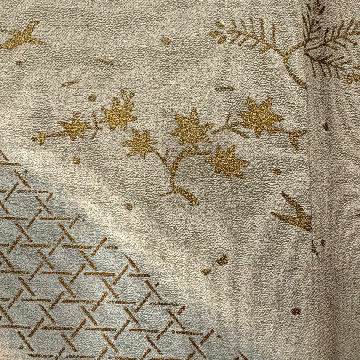 訪問服 身長159.5cm 袖長65cm M 雙層 花鳥 菱 金銀彩 刺繡 淺橙色 純蠶絲 優品級
