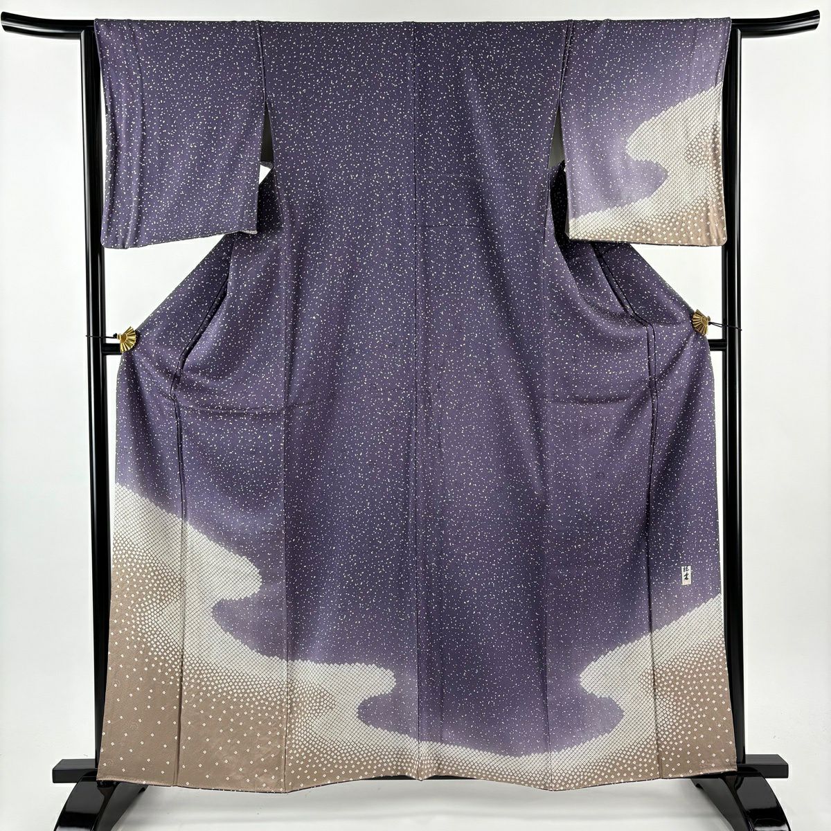 付下 身長161.5cm 袖長65cm M 雙層 落款有 霞 幾何學 絞染 漸層 紫 純蠶絲 優品級