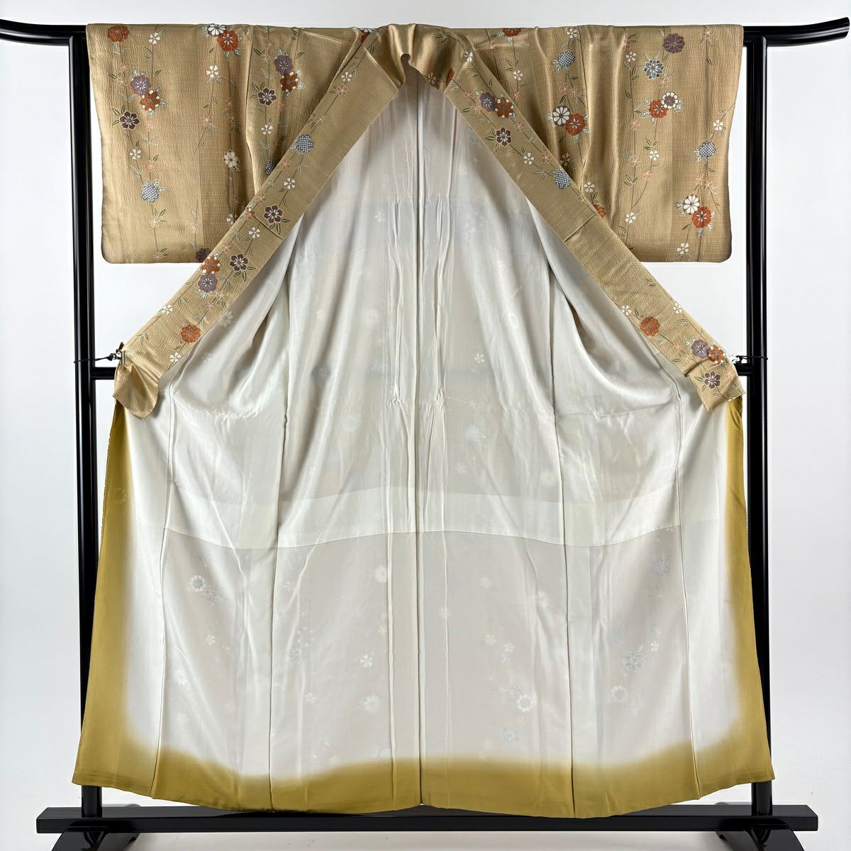 小紋 身長157cm 袖長63cm S 雙層 草花紋紋 金彩裝飾 薄茶 純蠶絲 秀品級