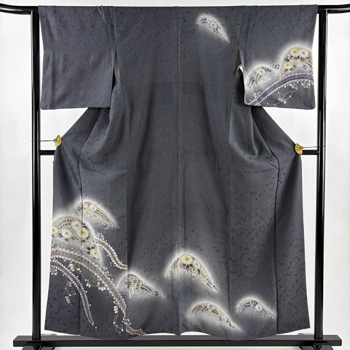訪問服 身長156cm 袖長62cm S 雙層 辻花染 金彩裝飾 漸層 灰 純蠶絲 優品級