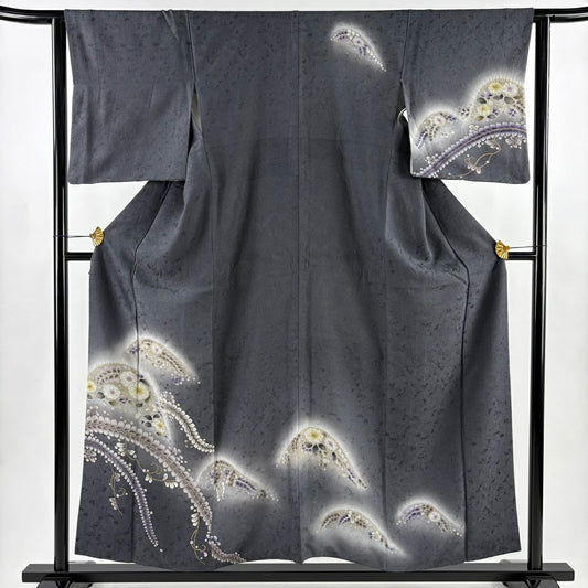 訪問服 身長156cm 袖長62cm S 雙層 辻花染 金彩裝飾 漸層 灰 純蠶絲 優品級