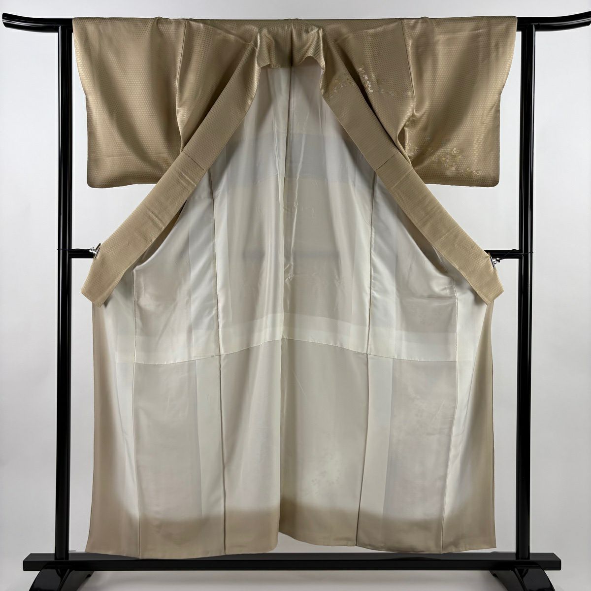付下 身長156cm 袖長63.5cm S 雙層 熨斗紋 枝梅花 金銀彩 刺繡 淺茶 純蠶絲 優品級