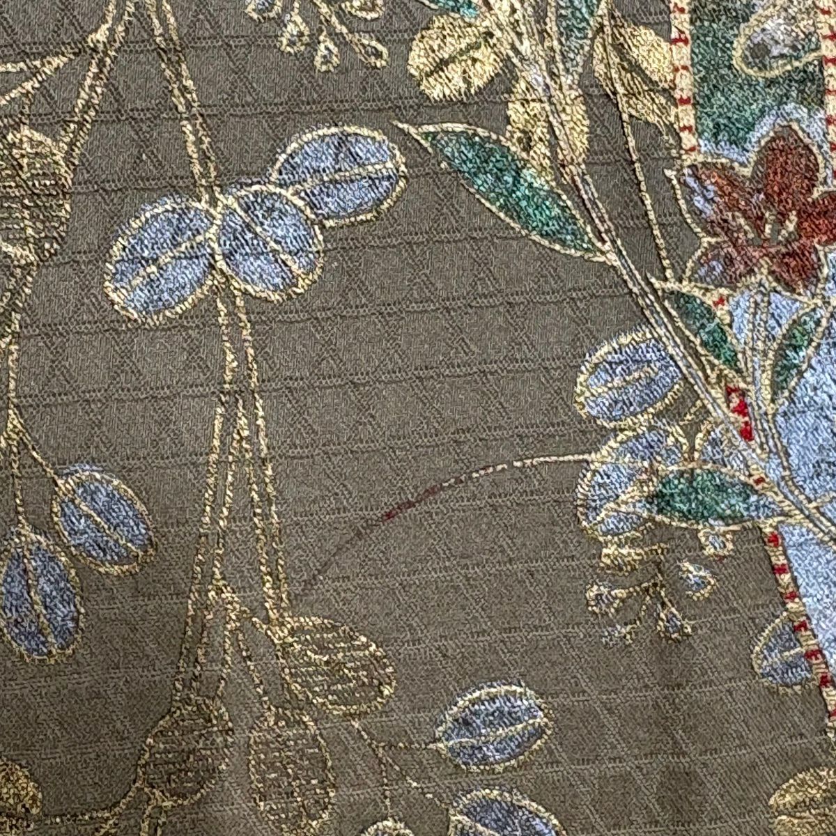 付下 身長156cm 袖長63.5cm S 雙層 熨斗紋 枝梅花 金銀彩 刺繡 淺茶 純蠶絲 優品級