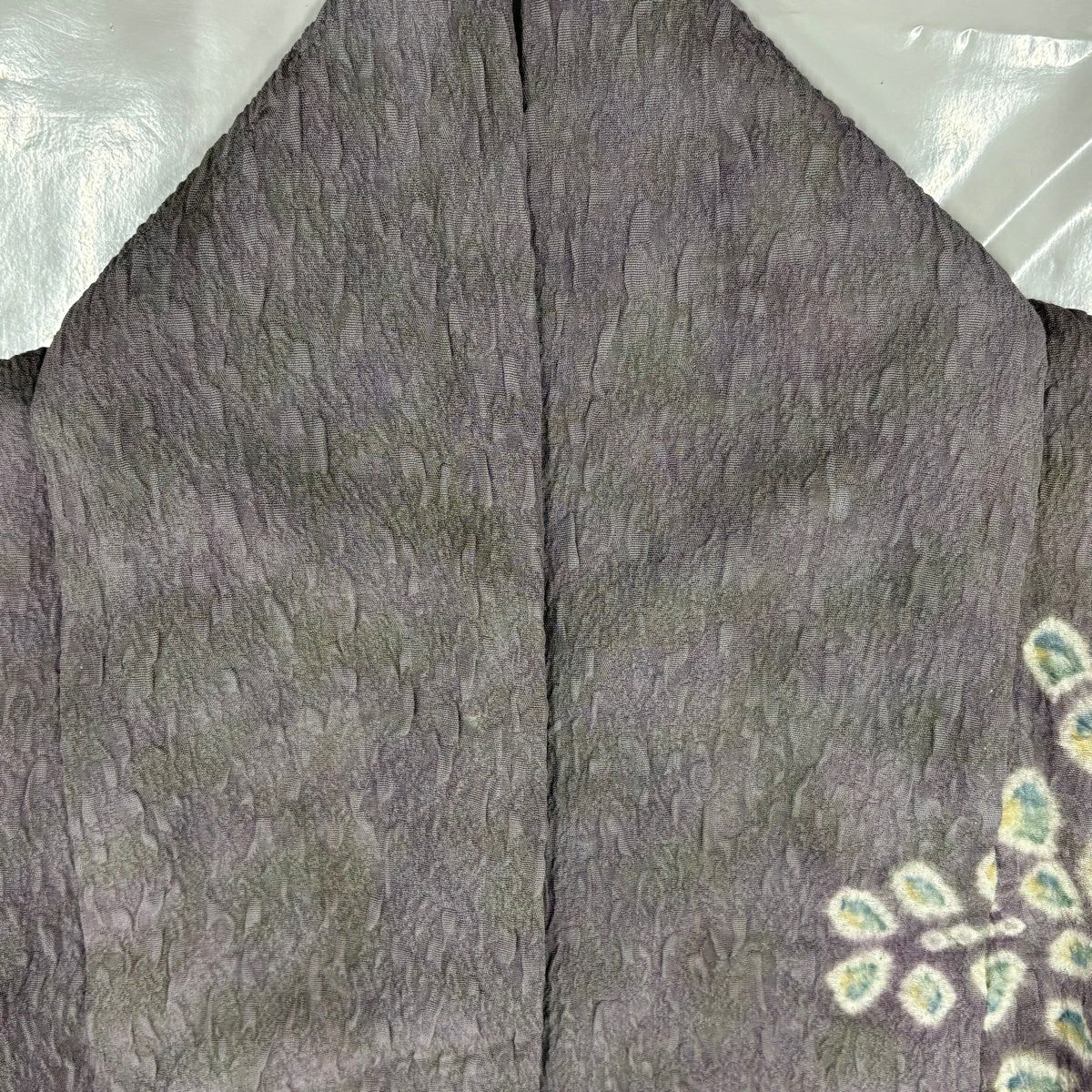 訪問服 身長161.5cm 袖長63cm S 雙層 葉柄 絞染 分染 灰紫 純蠶絲 優品級