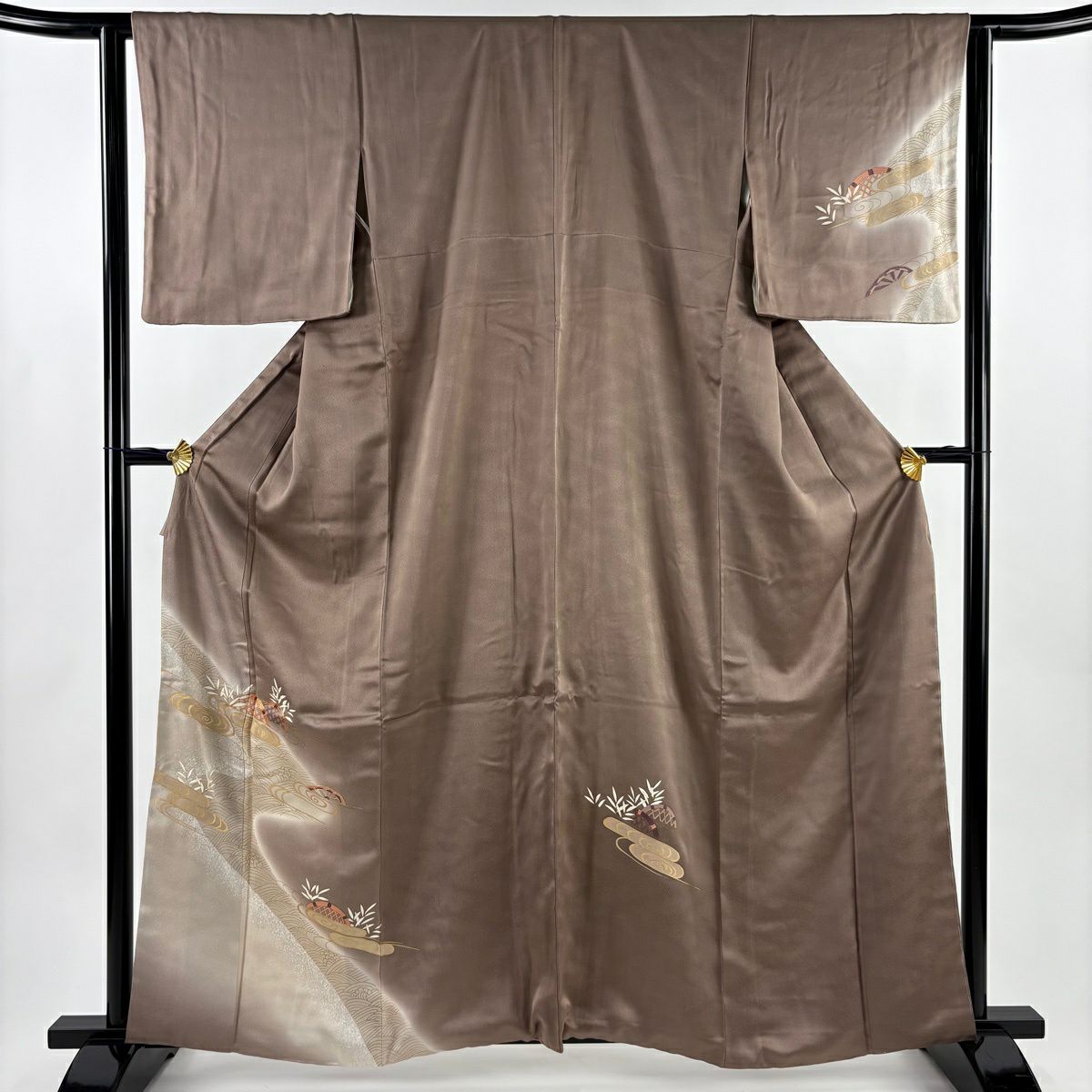 付下 身長162cm 袖長61.5cm S 雙層 光悅垣 見世水 金絲 金銀彩 淺茶 純蠶絲 優品級