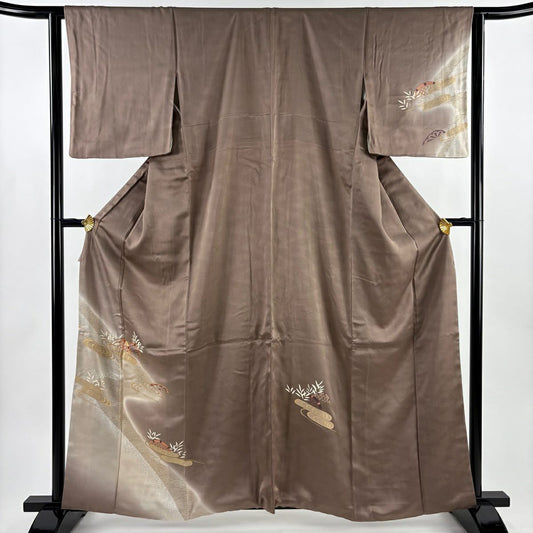 付下 身長162cm 袖長61.5cm S 雙層 光悅垣 見世水 金絲 金銀彩 淺茶 純蠶絲 優品級
