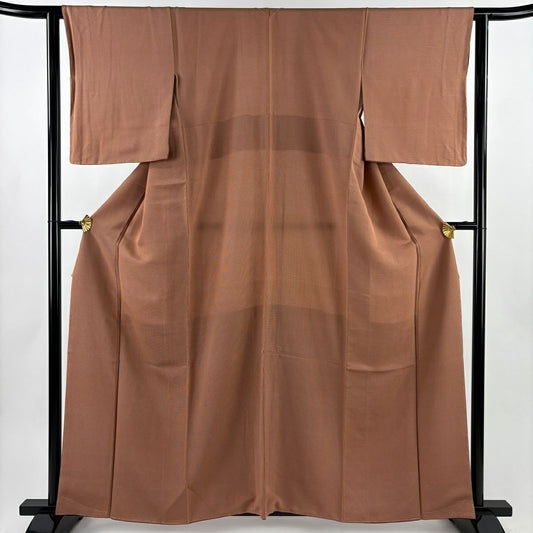 【美品】 江戶小紋 身長160cm 袖長62cm S 雙層 角通し 橙色 純蠶絲 秀品級