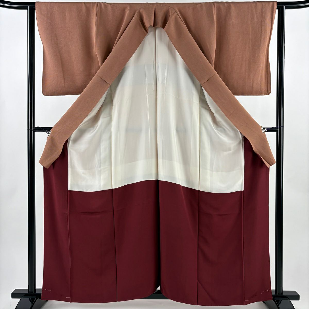 【美品】 江戶小紋 身長160cm 袖長62cm S 雙層 角通し 橙色 純蠶絲 秀品級