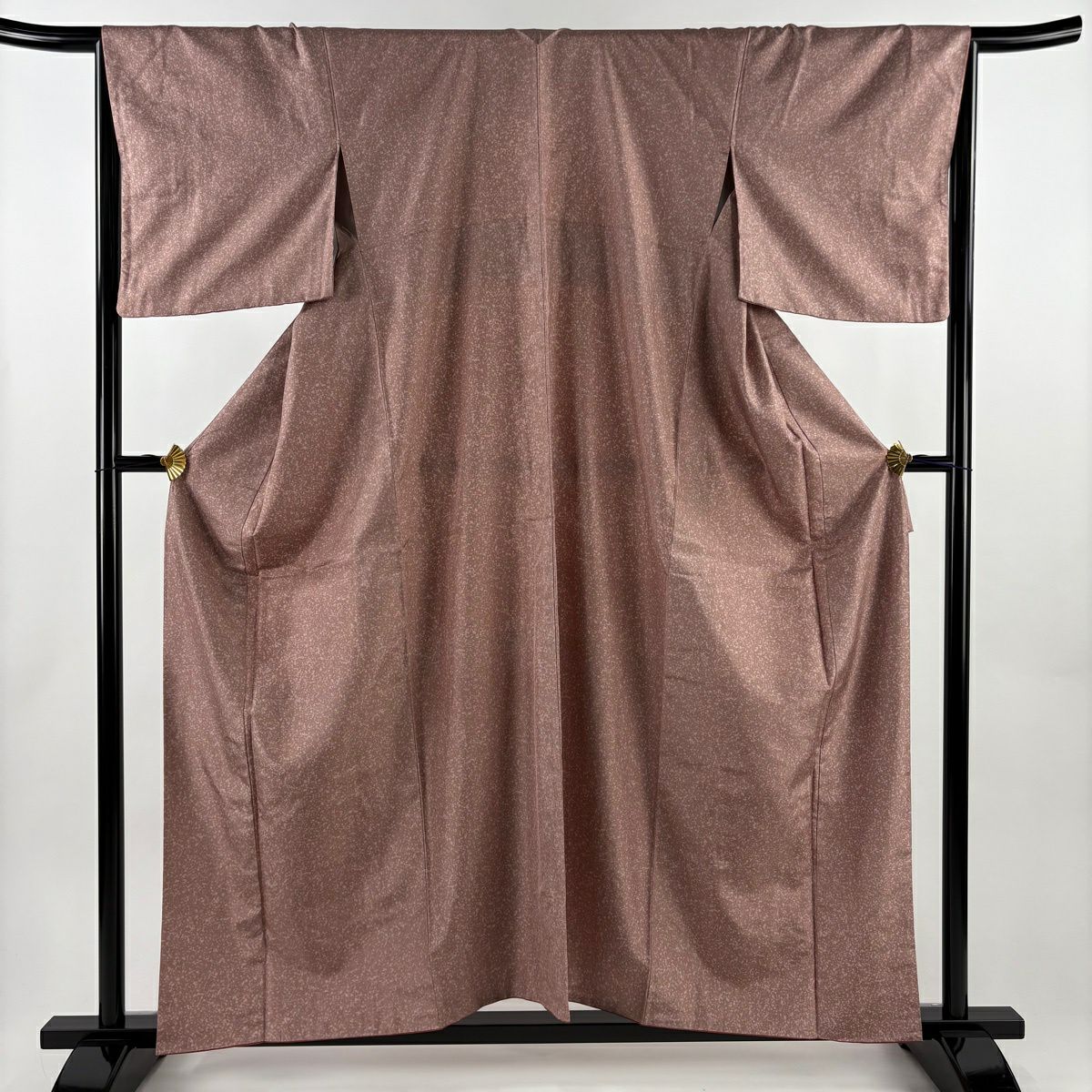 【美品】 小紋 身長156.5cm 袖長66cm M 雙層 紬織織 幾何學 粉米色 純蠶絲 秀品級