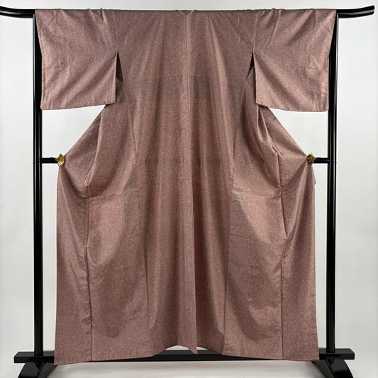 【美品】 小紋 身長156.5cm 袖長66cm M 雙層 紬織織 幾何學 粉米色 純蠶絲 秀品級
