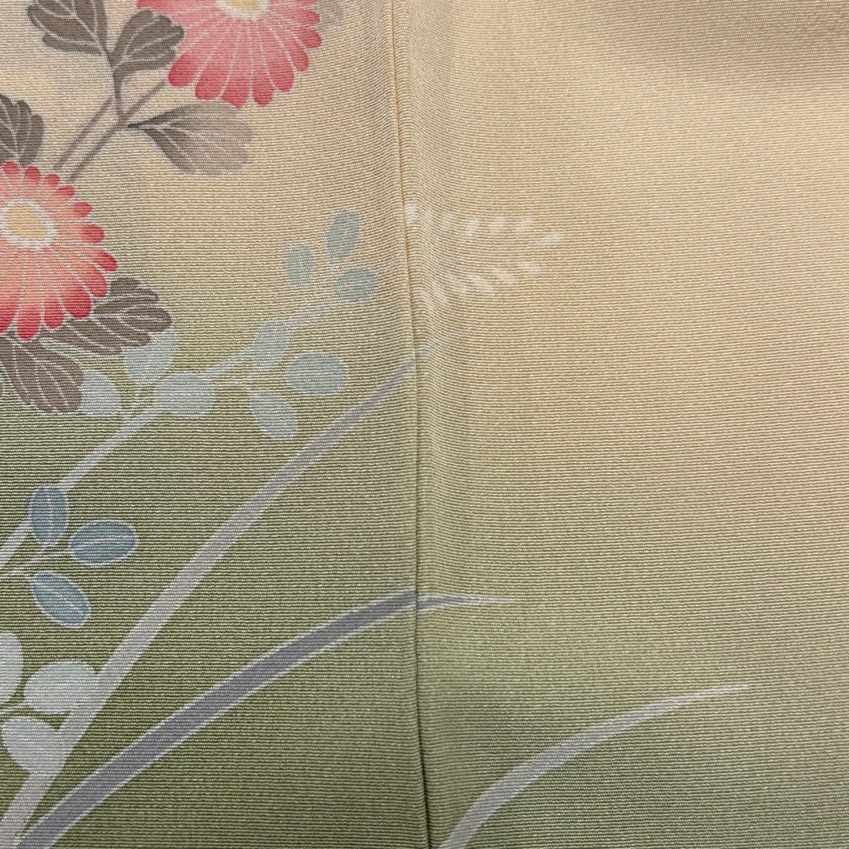 訪問服 身長156.5cm 袖長62.5cm S 雙層 落款有 菊花 萩 染分 淡綠 純蠶絲 優品級