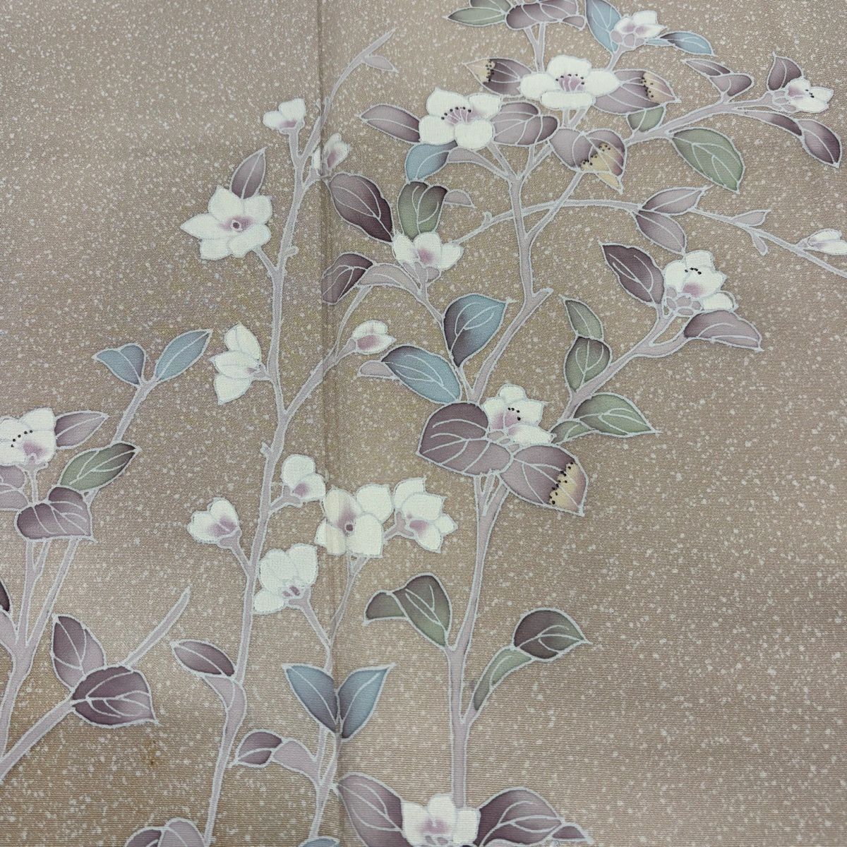 付下 身長161cm 袖長65cm M 雙層 枝花 幾何學 漸層 淺茶 純蠶絲 優品級
