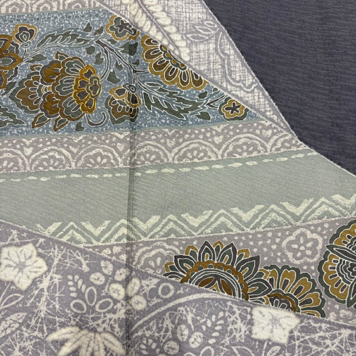 訪問服 身長166.5cm 袖長67cm M 雙層 花唐草紋 華紋 金絲 灰 純蠶絲 秀品級