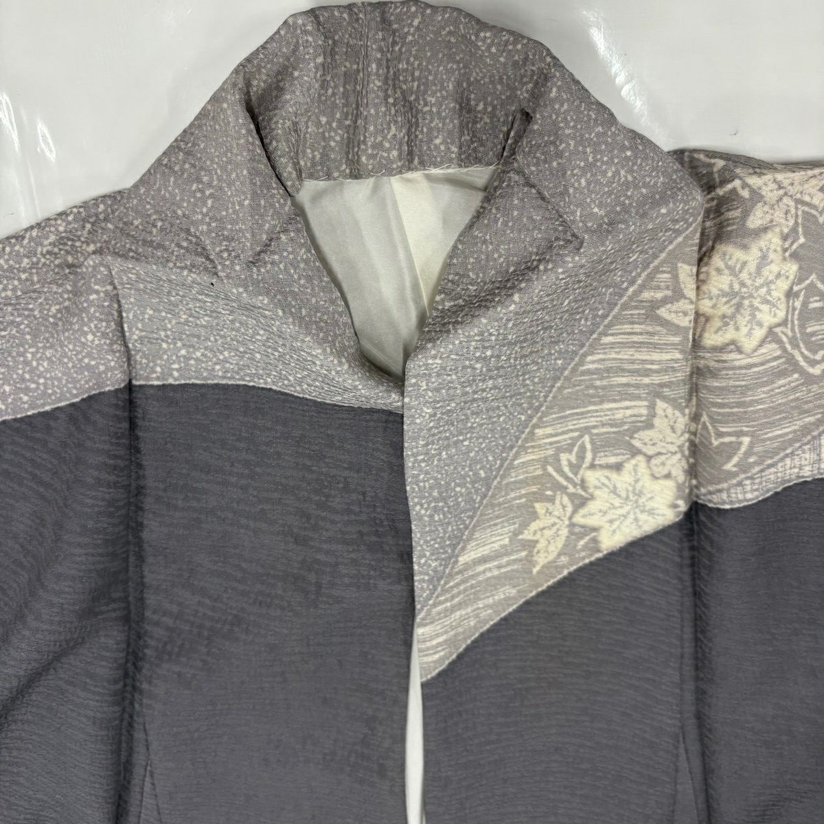 訪問服 身長166.5cm 袖長67cm M 雙層 花唐草紋 華紋 金絲 灰 純蠶絲 秀品級