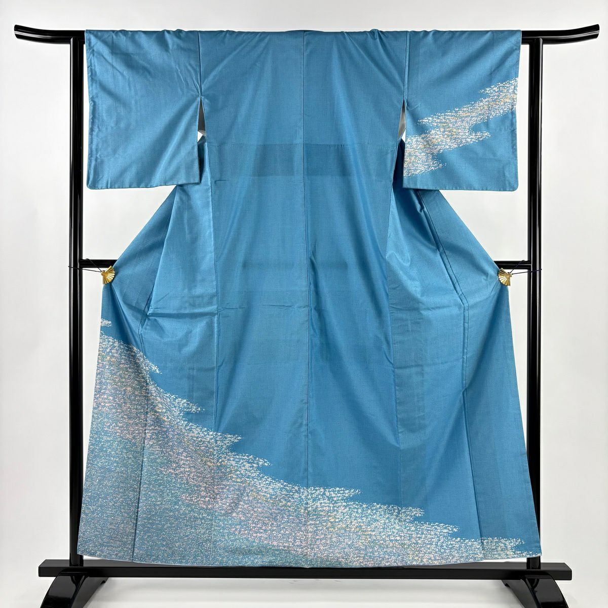 付下 身長158cm 袖長62cm S 雙層 紬織織 霞 青 純蠶絲 秀品級