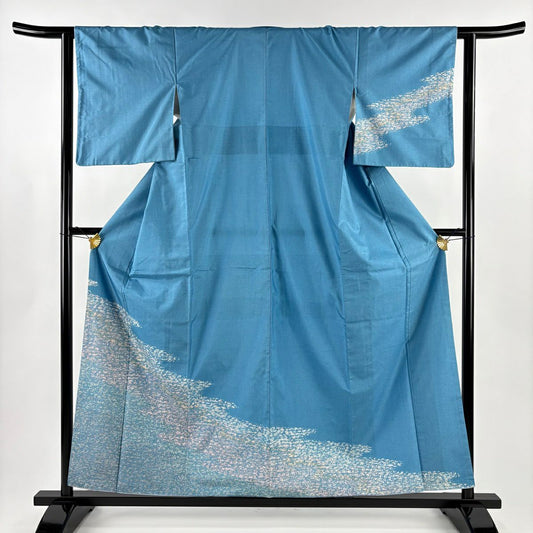 付下 身長158cm 袖長62cm S 雙層 紬織織 霞 青 純蠶絲 秀品級