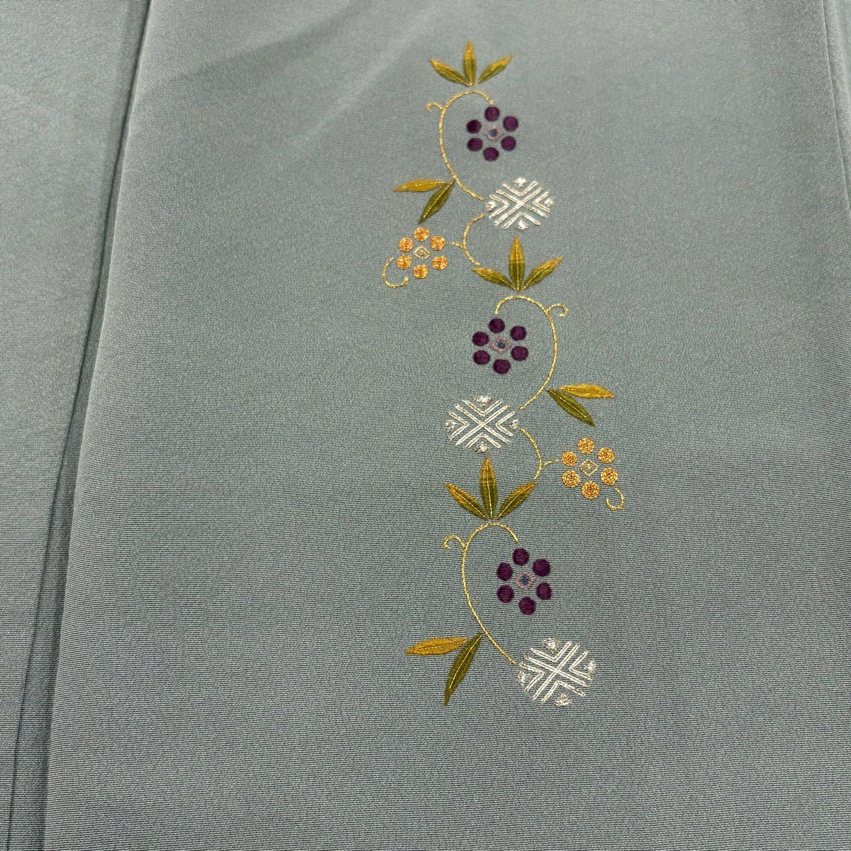 付下 身長153cm 袖長61.5cm S 雙層 笹蔓刺繡 金銀彩 青灰 純蠶絲 優品級