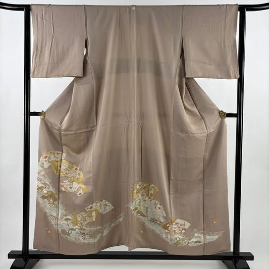 【美品】 留袖禮服禮服 身長156.5cm 袖長63.5cm S 雙層 扇子面 寶物滿載 金絲 金銀彩 米色 純蠶絲 優品級 一個紋