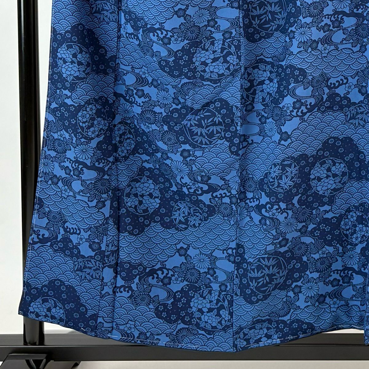 【美品】 小紋 身長156cm 袖長64.5cm M 雙層 落款あり 花丸紋 青海波 深藍 純蠶絲 秀品級
